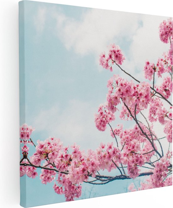 Artaza Canvas Schilderij Roze Bloesemboom - Bloemen - 80x80 - Groot - Foto Op Canvas - Canvas Print