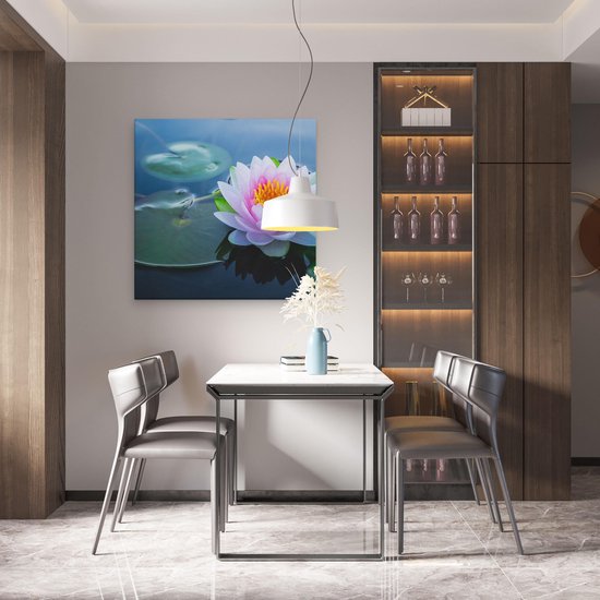 Artaza - Peinture sur toile - Fleur de lotus rose avec des nénuphars - 80 x 80 - Groot - Photo sur toile - Impression sur toile