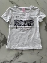 Meisjes shirt | T-shirt met siersteentje 95% Katoen, 5% Spandex | T-shirt voor meisjes "Bonjour Mon Amour" in de kleur wit, verkrijgbaar in de maten 92/98 t/m 164/170