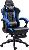 Chaise de jeu IN.HOME XL POWELL - Chaise de bureau de Gaming de Luxe - Repose-pieds - Fonction d'inclinaison - Hauteur réglable - Coussin de cou et de dos - Cuir artificiel - Zwart/ Blauw