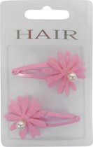 Haarspeldjes klikklak 5.0cm Vilten Bloem met Pareltje - Roze - 2 stuks