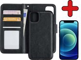 Hoes voor iPhone 12 Pro Hoesje Uitneembare Book Case 2-in-1 Hoes Met Screenprotector - Hoes voor iPhone 12 Pro Wallet Case Pashouder Hoesje Uitneembaar - Zwart