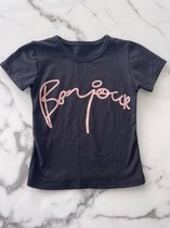 Meisjes t-shirt | Shirt voor meisjes 95% Katoen, 5% Elastaan | T-shirt "bonjour" in de kleur zwart, verkrijgbaar in de maten 92 t/m 164