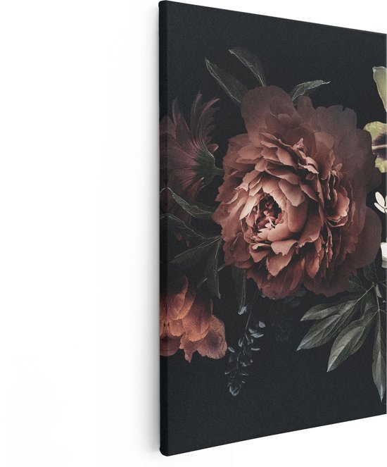 Artaza Canvas Schilderij Bloemen Op Een Zwart Achtergrond - 20x30 - Klein - Foto Op Canvas - Canvas Print