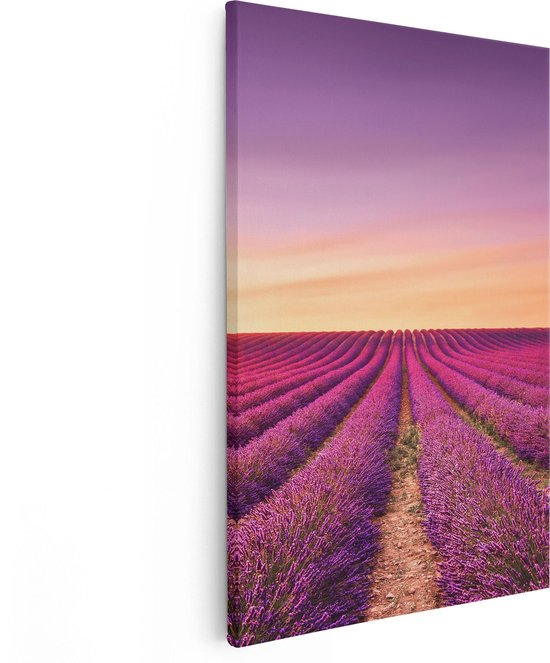 Artaza Canvas Schilderij Paarse Lavendel Bloemenveld - 20x30 - Klein - Foto Op Canvas - Canvas Print