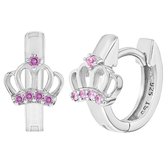 Joy|S - Zilveren oorringen met prinsessen kroontje - zirkonia roze - ISJ luxury collection