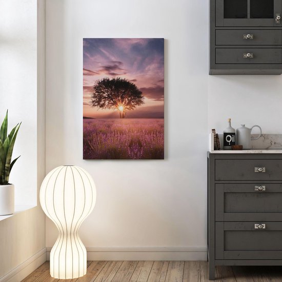 Artaza Toile Peinture Champ De Fleurs Avec Lavande Au Coucher Du Soleil - 40x60 - Photo Sur Toile - Impression Sur Toile