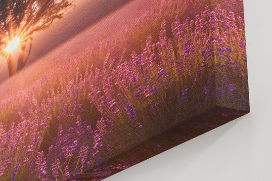 Artaza Toile Peinture Champ De Fleurs Avec Lavande Au Coucher Du Soleil - 40x60 - Photo Sur Toile - Impression Sur Toile