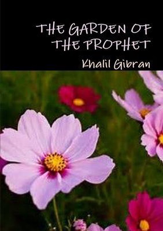 Boekhoes: De tuin van de profeet van Khalil Gibran met een paarse en roze bloem in de voorgrond.