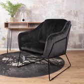 DS4U® Antonio fauteuil - sofa - velvet - velours - fluweel - stof - zwart - met armleuning