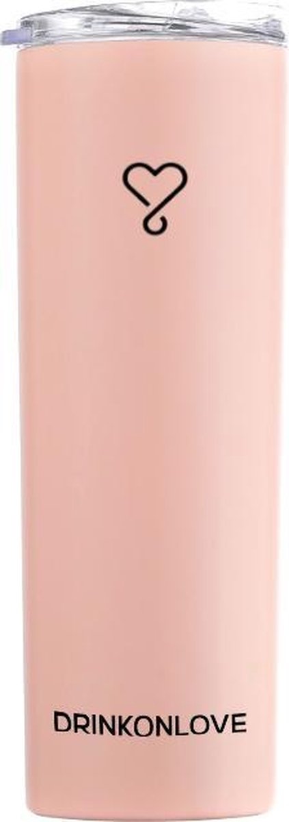 DRINKONLOVE - TEAM LEADER SALMON PINK - Drinkbeker met rvs rietje - RVS - Zalm roze - 12 uur koud - 6 uur warm - 600ML - 20,5 cm hoog