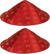 Set van 4x aziatische/chinese hoedje - Rood - Gouden tekens/letters - Carnaval verkleed hoedjes - Voor volwassenen/kinderen