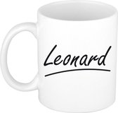 Leonard naam cadeau mok / beker met sierlijke letters - Cadeau collega/ vaderdag/ verjaardag of persoonlijke voornaam mok werknemers