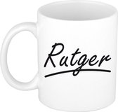 Rutger naam cadeau mok / beker met sierlijke letters - Cadeau collega/ vaderdag/ verjaardag of persoonlijke voornaam mok werknemers