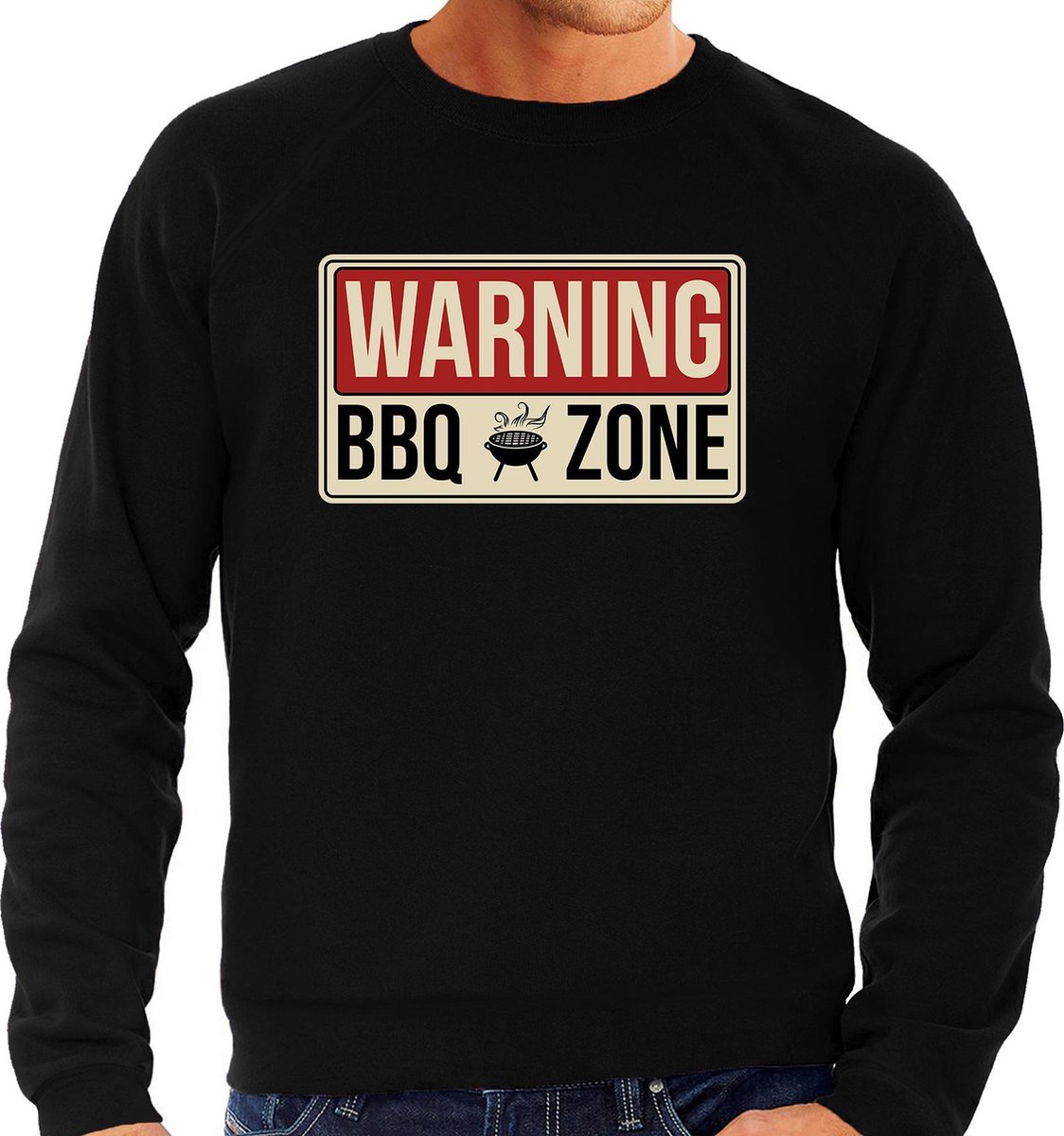 Warning bbq zone bbq / barbecue sweater zwart - cadeau trui voor heren - verjaardag / vaderdag kado S