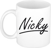 Nicky naam cadeau mok / beker met sierlijke letters - Cadeau collega/ vaderdag/ verjaardag of persoonlijke voornaam mok werknemers