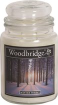 Woodbridge Geurkaars - Winter Forest - 565 gr - 130 Branduren - patchouli, sandelhout, vanille, wierook, zonneroosje en hout - Geurkaarsen - Geurkaars in Glas