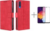 Telefoonhoesje Samsung Galaxy A50 | Hoogwaardig Pu Leren Bookcase | Pasjeshouder | Luxe Uitstraling | Rood + 1x screenprotector