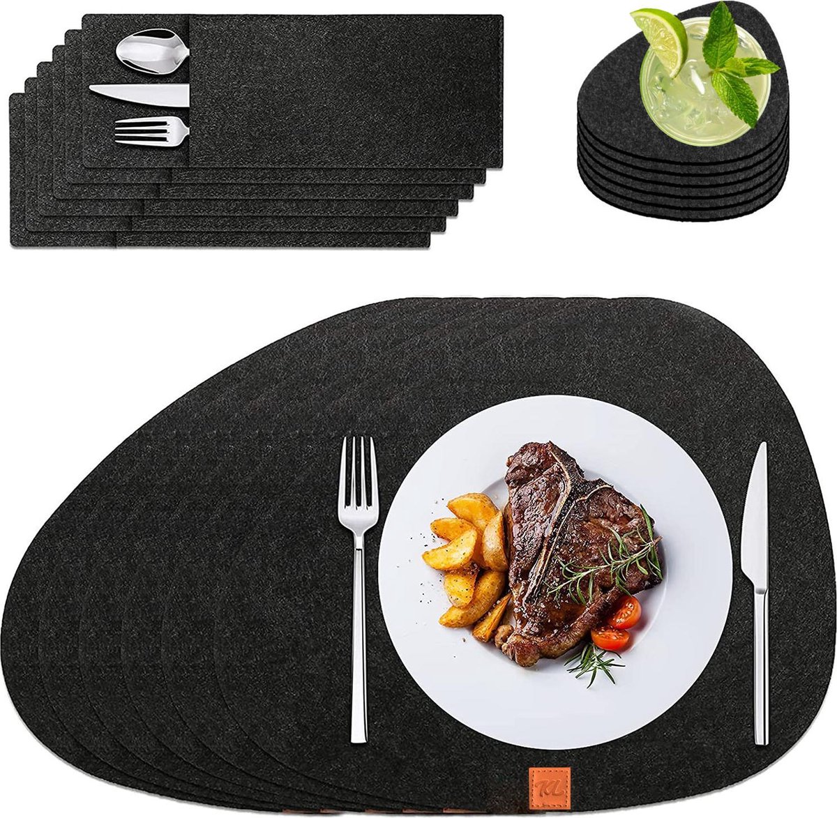 KitchenLove Placemats Set van 6 Vilt Stof 31 x 38 cm Anti Slip