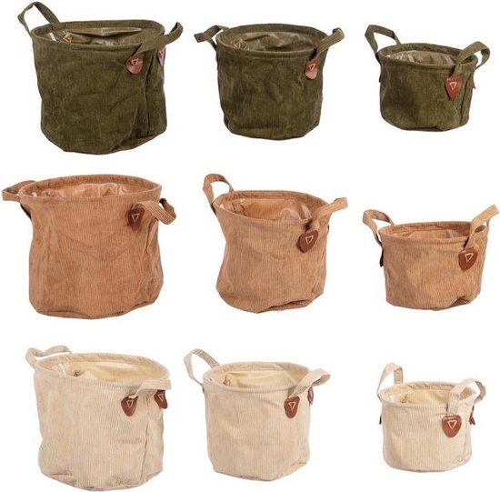 Natural Collections - Paniers Décoration " Authentic Fabric" - 3 pièces - tissu rond - ⌀ 21/24/29 cm - marron