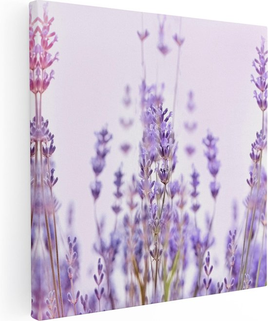 Artaza Canvas Schilderij Paarse Lavendel Bloemen  - 90x90 - Groot - Foto Op Canvas - Canvas Print