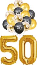 Ballon set 50 jaar - met 15 latex ballonnen - Goud - Zwart - verjaardag ballonnen - 1 meter
