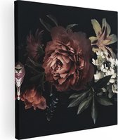 Artaza Canvas Schilderij Bloemen Op Een Zwart Achtergrond - 80x80 - Groot - Foto Op Canvas - Canvas Print