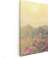 Artaza Canvas Schilderij Bloemenveld Met Kosmos - Zonsondergang - 60x90 - Foto Op Canvas - Canvas Print