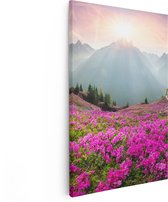 Artaza Canvas Schilderij Rhododendron Bloemenveld In De Alpen - 60x90 - Foto Op Canvas - Canvas Print