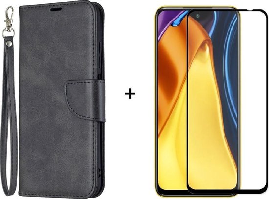 Xiaomi Poco M3 Pro / Redmi Note 10 5G zwart agenda book case hoesje + full glas screenprotector