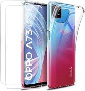 Silicone hoesje transparant met 2 Pack Tempered glas Screen Protector Geschikt voor: OPPO A73 5G