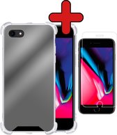 Hoes voor iPhone 7 Hoesje Spiegel Siliconen Mirror Case Shock Proof Met Screenprotector - Hoes voor iPhone 7 Hoes Spiegel Back Cover Hoesje Met Screenprotector - Zwart