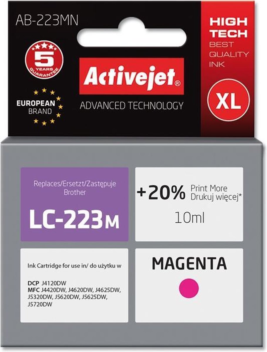 Ink Activejet AB-223MN (replacement Brother LC223M; Supreme; 10 ml; Magenta)