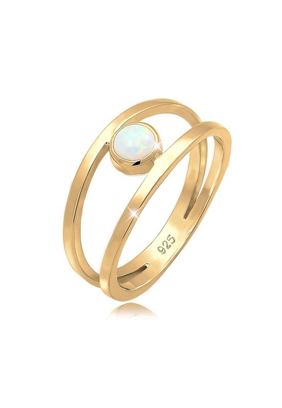 Elli Bagues Femme Bague Double Bande Femme Opale Synthétique En Argent Sterling 925 Plaqué Or