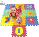 VESFY Multicolor Speelmat - 9 Stuks Puzzel van Schuim -18 Delig -9 Cijfers en 9 Tegels - 32 x 32x1 cm - Zacht en Dik EVA Foam - Antislip en Waterafstotend - Educatief Speel Kleed voor Baby/Pe