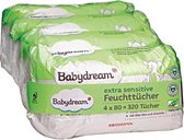 vochtige doekjes -Babydream Extra Sensitive Wet Wipes Pack of 320 4 x 80 Wipes for Sensitive Skin, Gentle Cleaning, No Perfume, with Aloe Vera & Allantion, Suitable for Neurodermatitis