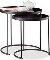 |salontafel|salontafel 2 delig|salontafels rond|zwart bijzettafel zwart glas set van 2, ronde tafels, metalen frame, tafelset, H x D: 50 x 50 cm
