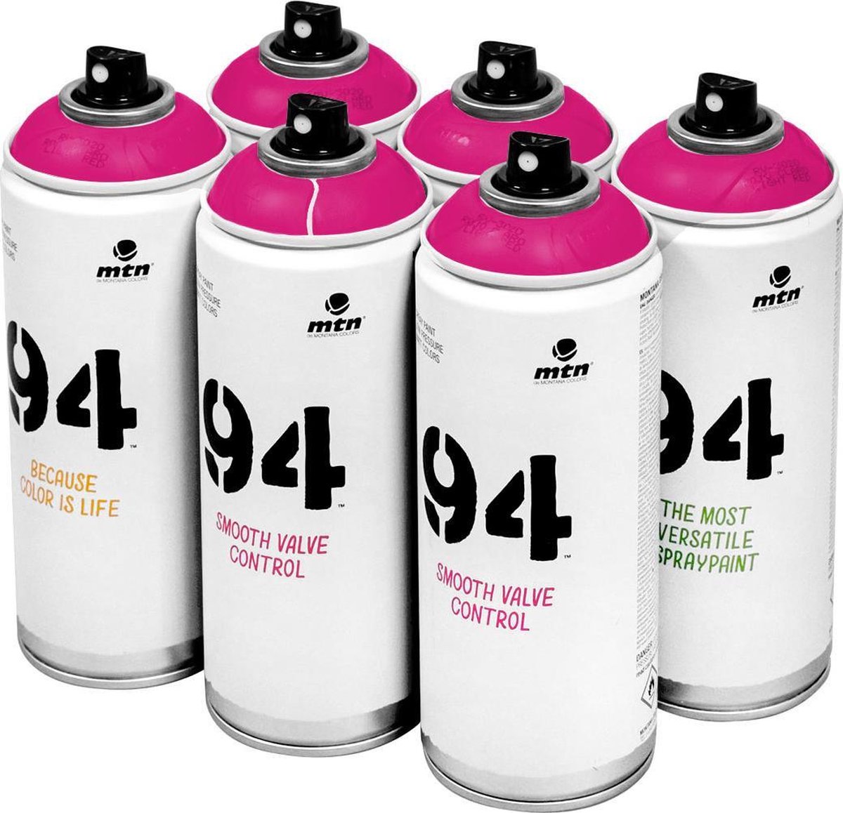 Montana Colors MTN 94 Magenta roze spuitverf 6 stuks 400ml lage druk en matte afwerking