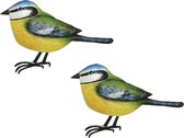 4x stuks decoratie vogel/muurvogel Pimpelmees voor in de tuin 38 cm - Tuindecoratie dierenbeeldjes - Tuinvogels/muurvogels