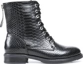 PS Poelman Dames - YARI PU Imitatieleren Slangenprint Veter Laarzen Boots met Ritsstluiting - Zwart - Maat 37