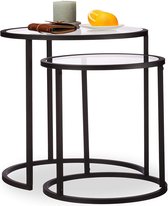 |salontafel| salontafels rond|salontafel zwart|zwarte bijzettafels, set van 2, salontafel, sofatafel, met glasplaat, onderling passend, h x b 50,5 x 50 x 50 cm, standaard