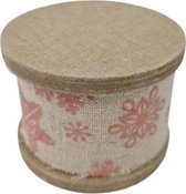 Textiel decoratie lint Sterretjes Sneeuwvlokjes - Roze - Textiel - Set van 2 - Hobbylint - Jute Decolint - 3 meter