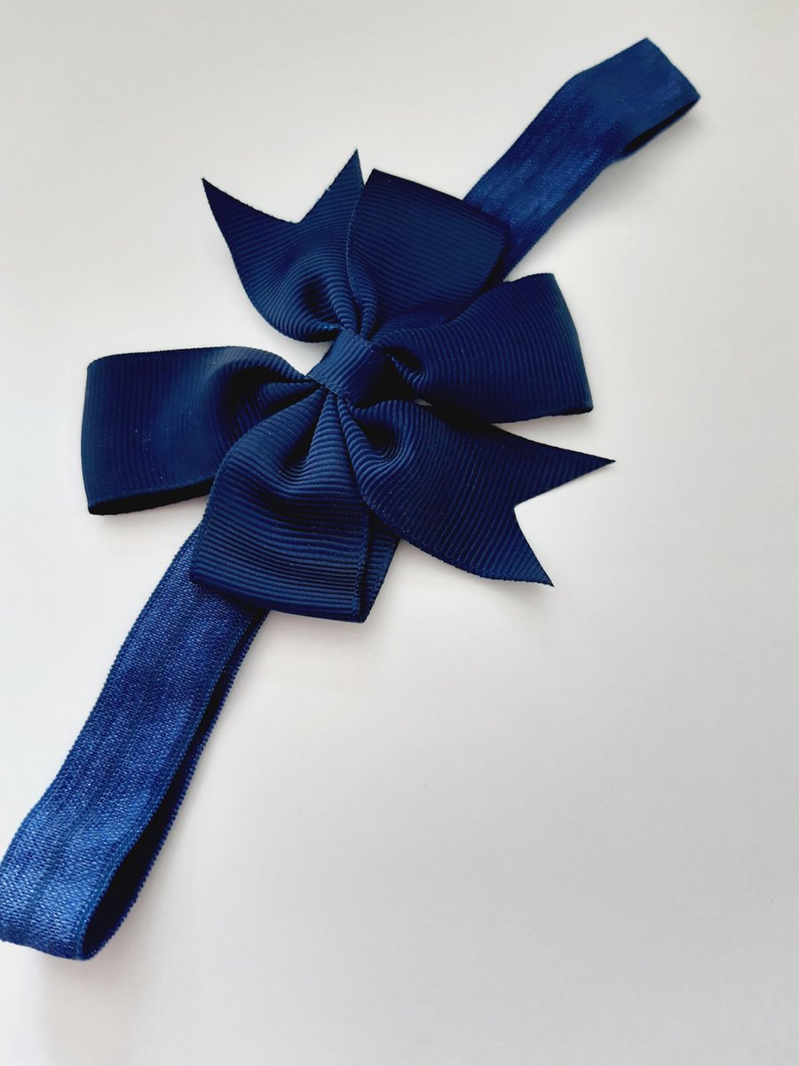 Le Sjalerie Haarband Baby Donkerblauw met Strik Hoofdband