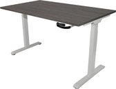 Zit-sta bureau 120x80 cm. – Slinger verstelbaar – Frame: wit – Blad: Logan eik