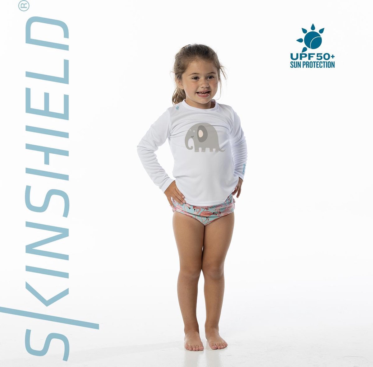 Skinshield by Vapor Apparel - UPF 50+ UV-zonbeschermend Toddler performance T-Shirt Olifant, white, lange mouwen 4T - 104/110