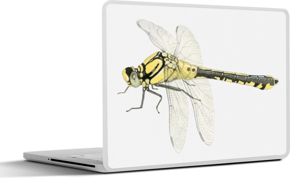 Laptop sticker - 14 inch - Een illustratie van een gele libelle op een witte achtergrond - 32x5x23x5cm - Laptopstickers - Laptop skin - Cover
