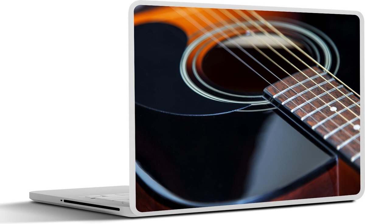 Laptop sticker - 14 inch - Mooie zwart met bruine akoestische gitaar - 32x5x23x5cm - Laptopstickers - Laptop skin - Cover