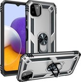 Voor Samsung Galaxy A22 5G Schokbestendige TPU + pc-beschermhoes met 360 graden roterende houder (zilver)