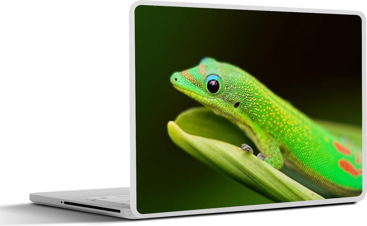 Afbeelding van product SleevesAndCases  Laptop sticker - 14 inch - Groene gekko op een blad