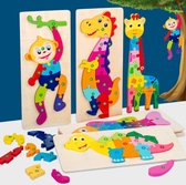 4yourkids - Houten speelgoed 4 sets 3D dieren en auto puzzel - Blok puzzel - Vroege educatieve ontwikkeling - Jongens en meisjes - Kinderen - 3 jaar - Gift